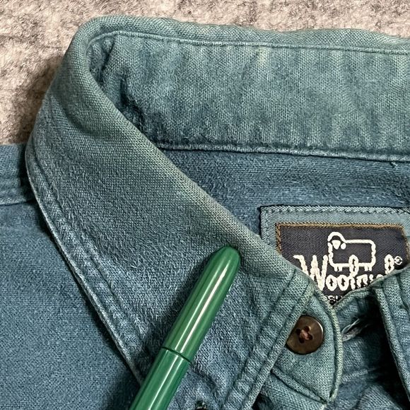 Woolrich CHAMOIS Flannel Shirt Men’s L Blue Work Chore Broken In Button Down - Picture 8 of 14